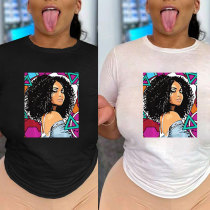 Summer Women's Clothing Casual Round Neck Pullover Printed T-shirt