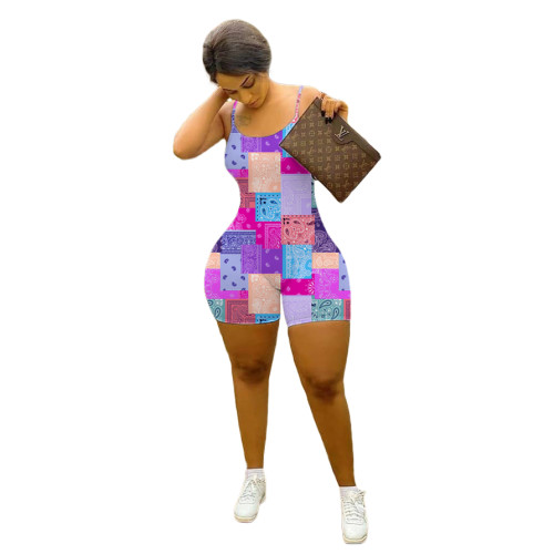 Casual Straps Print Romper