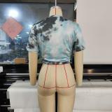 Casual Fashion Print Tassel Slit Short Sleeve Shirt Top