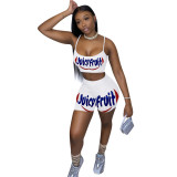 Spoof Letter Printed Sports Straps Short Set