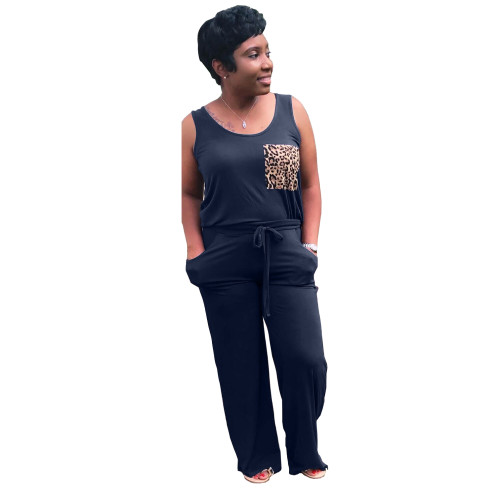 Casual Leopard Print Stitching Vest and Wide-leg Pants