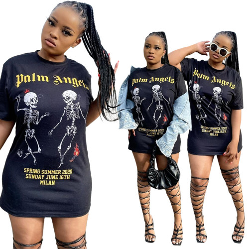 Casual Skull Print Mini Dress