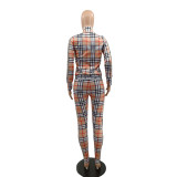 Casual Printed Long Sleeve Zipper Jacket Trousers Two Piece Set