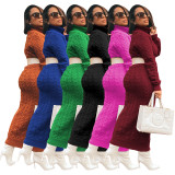 Solid Color Sweater Women High Neck Knit Long Dress without Belt