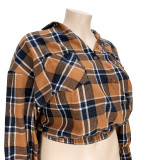Cotton Asymmetrical Dropped Shoulder Plaid Top with Pocket