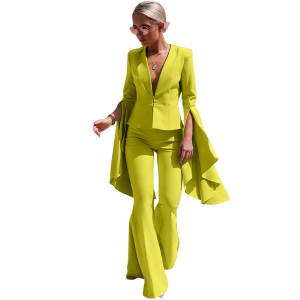 Lapel Collar Irregular Swing Sleeve Flared Pants Set