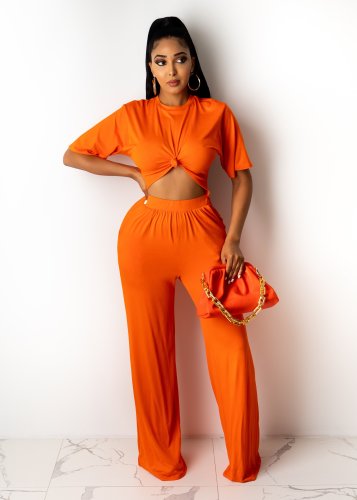 Solid Color Short Sleeve Pant Set