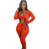 Copy Casual Print Gradient Patchwork Sweatsuit Hooded Collar Long Sleeve Three Pieces
