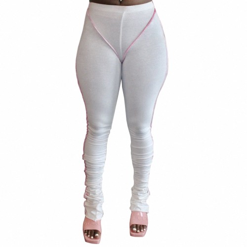 Solid White Tight Stacked Pants