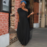 Black Casual Solid Split Joint Fold Asymmetrical Cross-Shoulder Short Sleeve Two Pieces