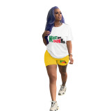 Casual Solid Color Graphic Print Short Sleeve Shorts 2 Piece Set