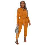 Casual Printed Bodycon Sexy Zipper Hoodie 2 Pieces Outfits Set