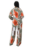 Casual Fashion Digital Printed Tie-up Crop Top Set Two Piece Set