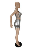 Hot Stamping Lace-Up Hollow Sleeveless Two-piece Short Set