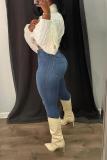 Solid Color White High Neck Short Shawl Sweater Top