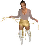 Casual Leather Rope Trim Shorts