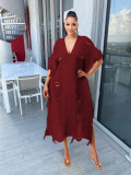 Solid Color Manual Knitted Sheer Fringed Dress