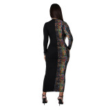 Colorful Snakeskin Stitching Patch Pocket Gradient Dress