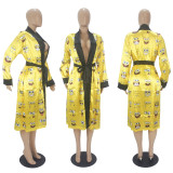 Fashion Women's Robes Print Loose Pajamas Bathrobe Bandage Robes Housewear Women's Wear Sleepwear Robes