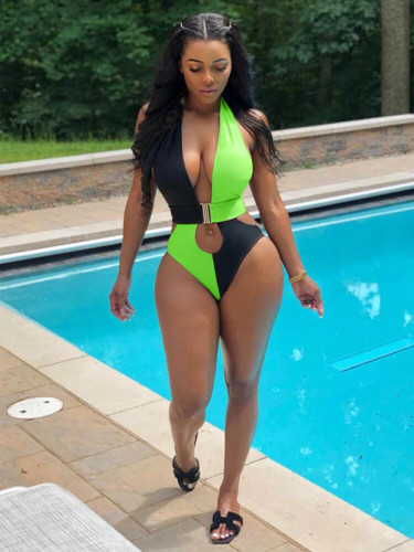 Sexy Backless Stitching Swimsuit