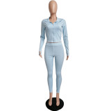Solid Color High Neck Pant Set