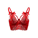 Red Valentines Day Sexy Lingerie Lace Women's Steel Ring Underwear Set