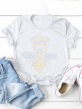 Casual White O Neck Crown Ant Hot Drill T-shirt Tops