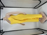Solid Color Yellow Ruffled Halter One Piece Sexy Backless Jumpsuit