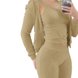 Autumn Winter Double-sided Fleece Vest Hooded Three Piece Set