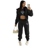 Women Crop Vest Elastic Waist Casual Pants Lantern Sleeve Hooded Coat Winter Street Hip Hop 3 Piece Set