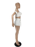 Sexy Solid Pit Clubwear Split Joint Off the Shoulder Short Sleeve Two Piece Shorts Set