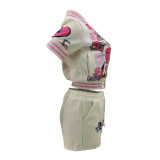Fashion Casual Printed Baseball Uniform Short Sleeve 2 Piece Outfits