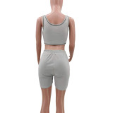 Pure Color Sports Vest 2 Pc Set with Pocket