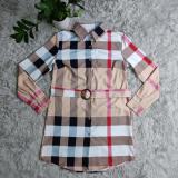 Women's Fashion Lapel Plaid Printed Long Sleeve Slim Belt Shirt Dress
