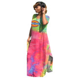 Casual Tie-dye Printed V-neck Maxi Dresses Women