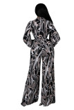 Sexy Club Wear Girls Clothing Casual Long Sleeve High Waist V Neck Printed Jumpsuits
