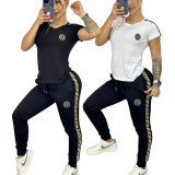Fashion Short Sleeve Printed Sports Pants Sets
