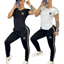 Fashion Short Sleeve Printed Sports Pants Sets