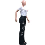 Casual Hole Burned Flared Denim Trousers