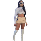 Solid Color Shirred Elastic Buckle Athleisure Pocket Cargo Skirts