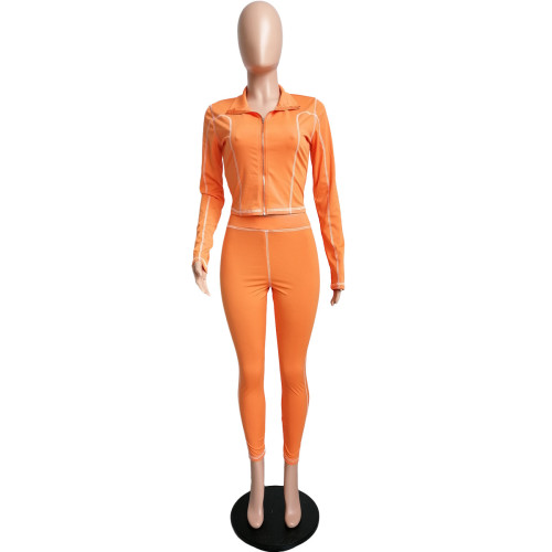 Solid Color High Neck Pant Set