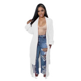 Tassel Trim Open Front Chunky Knit Longline Cardigan