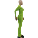 Solid Color Turn-down Neck Sports 2 Piece Set