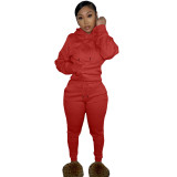 Solid Red Fleece Hooded Sweatshirt Pant Set