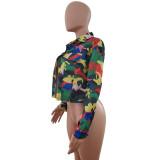 Casual Camouflage Print Dyeing Denim Jacket