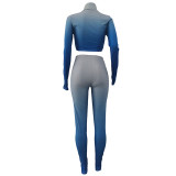 High Neck Gradient Embroidered Letters Sports Two-Piece Set