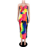Strapless Twisted Tie-dye Split Long Dress