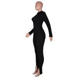 Casual Long Sleeve Bubble Fabric Pants Set