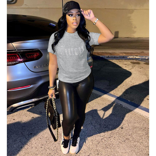 Grey Short Sleeve Pullover Hot Drill T-shirt