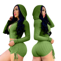 Knitted Jacquard Long Hoodie and Shorts